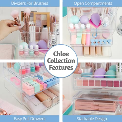 STORi Stackable Desk Organizer, Clear Pen Pencil Makeup Brush Holder for Desktops and Vanities, 6 Compartment Caddy (Made in USA) - style: Organizer Top