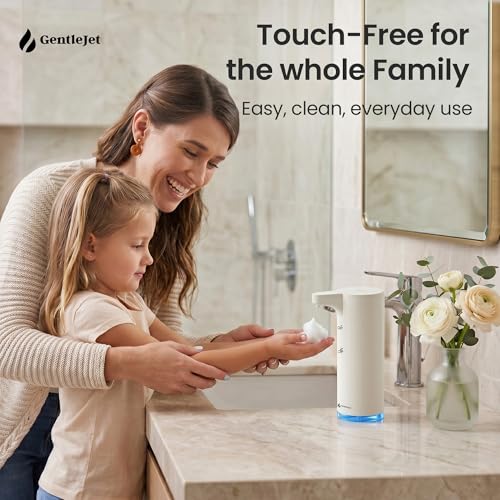 GentleJet EasyFoam Automatic Foaming Soap Dispenser, Touchless USB-C Rechargeable Sensor Pump, 304 Stainless Steel, Adjustable Foam, IPX5 Water-Resistant for Bathroom & Kitchen, 10 fl oz / 300 mL - color: White