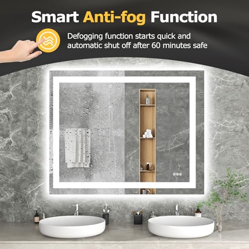Hivone 48"X40" LED Bathroom Mirror with Lights, Anti-Fog, Dimmable, Backlit + Front Lit, Smart Bathroom Vanity Mirror, Memory Function, Shatterproof, Tempered Glass (Horizontal/Vertical) - size: 48"L x 40"W
