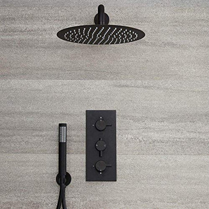 Voolan Rain Shower Head, High Pressure High Flow All Metal Rainfall Shower Head, Ultra-Thin Design-Pressure Boosting, Universal Wall and Ceiling Mount (10 Inch, Black) - color: Matte Black, size: 10 Inch