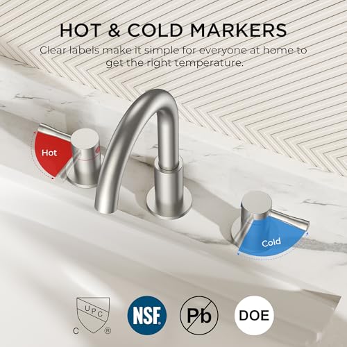 FORIOUS Bathroom Faucet 3 Hole, 360° Swivel 8" Sink Faucet Brushed Nickel | with Pop Up Drain, 2 Handles,for Sink Vanity RV Lavatory Farmhouse, 304 Stainless Steel, Lead-free, Leakproof - color: Stainless Steel