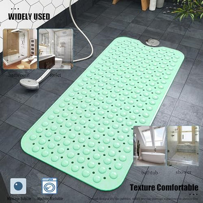 Bathtub and Shower Mats, 28 x 15 Inch Non-Slip Bath Mat, Machine Washable Bath Tub Mat with Suction Cups & Drain Holes for Bathroom, Beige - color: Green, size: 28" x 15" (Rectangular)