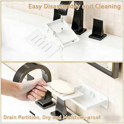 SUOXING 2 Pack Bar Soap Holder for Shower Wall,Self Draining Adhesive Soap Holder,Rustproof Wall Mounted Acrylic Shower Soap Rack & Caddy for Bathroom,Bath,Kitchen,No Drilling PlasticSoap Shelf,White - color: White