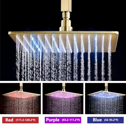 Aolemi Ceiling Shower Faucet Set with Handheld 10" LED Head Brushed Gold | Handheld Spray,10 Inch Rain LED Head,Shower Valve and Trim Kit,All Metal,Ceiling System,Bathroom Mixer - color: Gold, size: 10 Inch LED Shower Head