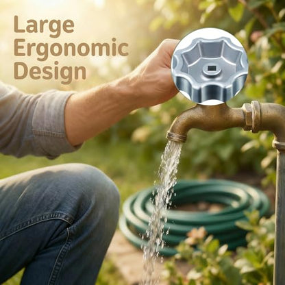 Outdoor Faucet Handle Compatible with Danco 10006, 8/12 Point Round Broach | With Adapter & Screws, Fits 0.26"/0.28"/0.31"/0.38" Square Broach, Universal Hose Bib Spigot Replacement Handle, Silver