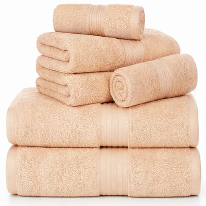 100% Cotton Bathroom Towel Set, 600 GSM, Soft & Absorbent, 6 Piece Set (2 Bath Towels, 2 Hand Towels, 2 Washcloths), Beige - color: Beige, size: Towel Set of 6