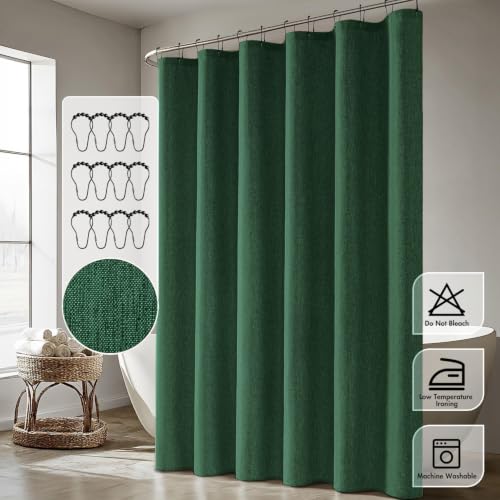 ANRODUO Dark Green Linen Textured Fabric Shower Curtain Set - W72xL72 | Farmhouse Shower Curtain with 12 Metal Hooks, Waterproof Heavy Duty, Button Hole Design, Machine Washable for Bathroom - color: Dark Green, size: 72"W x 72"L (Pack of 1)