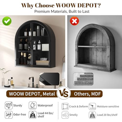 Arched Wall Cabinet with Clear Glass Door, NO Assembly | Full Metal Frame, 10MM Shelves, Handcrafted Arched Design, 40-lb per Tier, 5MM Tempered Glass, for Bathroom Wall Medicine - style: 2 Clear Glass Doors - Style 1