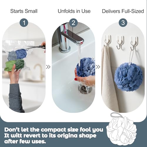 Rnoafmu Shower Loofah Bath Sponge 4 Pack (Blue Gray Green Dark Green) | 60G Luffa Exfoliating Body Scrubber, Mesh Shower Pouf Balls for Men and Women, Rich Lather with Body Wash - color: Blue Gray Green Dark Green