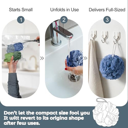 Rnoafmu Shower Loofah Bath Sponge 4 Pack (Blue Gray Green Dark Green) | 60G Luffa Exfoliating Body Scrubber, Mesh Shower Pouf Balls for Men and Women, Rich Lather with Body Wash - color: Blue Gray Green Dark Green