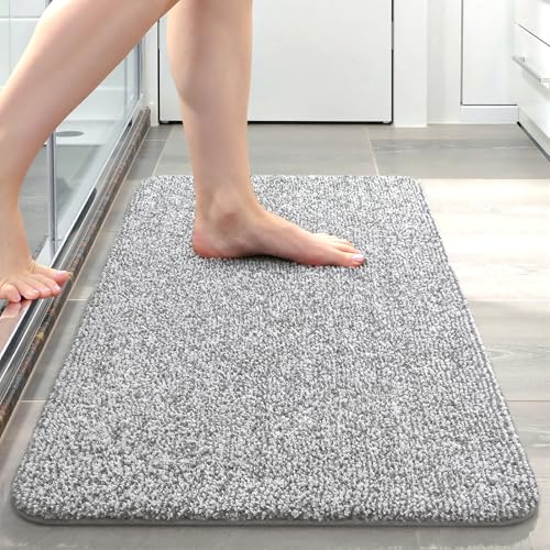 Bathroom Rug 24x36 Inch, Soft Absorbent Bath Rugs for Shower Floor | Non Slip Washable Bath Rugs, Luxury Plush Thick Microfiber Bath Mat for Tub Sink Vanity, Light Grey and White - color: Light Grey and White, size: 24" x 36"