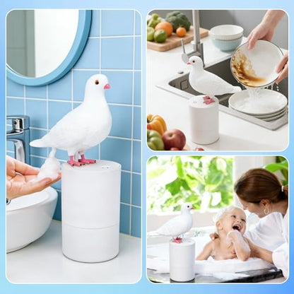 Automatic Foaming Pigeon Soap Dispenser, White Dove Design, 300ml, ABS | Refillable Foam Dispenser for Kitchen, Bathroom, Hall