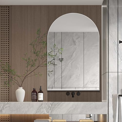 Arched Medicine Cabinet, Recessed Medicine Cabinet Surface Mount Medicine Cabinet with Mirror and Adjustable Shelves Medicine Cabinet Wall Mounted Bathroom Mirror Cabinet, 24x36 Inch (White) - color: White