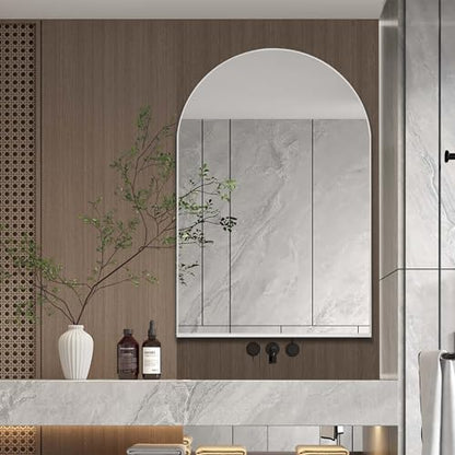 Arched Medicine Cabinet, Recessed Medicine Cabinet Surface Mount Medicine Cabinet with Mirror and Adjustable Shelves Medicine Cabinet Wall Mounted Bathroom Mirror Cabinet, 24x36 Inch (White) - color: White