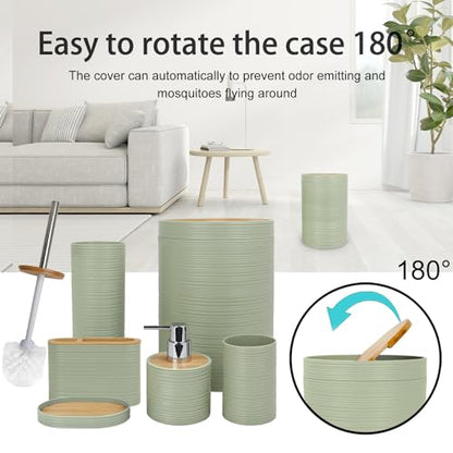 CERBIOR Bamboo Bathroom Accessories Set 6 Piece Spiral Bath Ensemble,Green | Includes Soap Dispenser, Toothbrush Holder, Toothbrush Cup, Soap Dish for Decorative Countertop and Housewarming Gift - style: Green