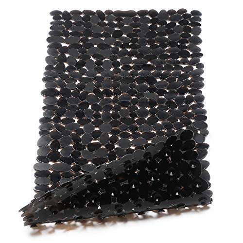 WELTRXE Non Slip Bathtub Mat 35 x 16 Inches Pebbles Shower Mats with Suction Cups, Drain Holes for Bathroom Showers, Tub, Machine Washable Bathroom Mats BPA, Latex Free Safe Tub Mats - Black - color: Pebbles-black, size: 35" x 16" (Rectangular)