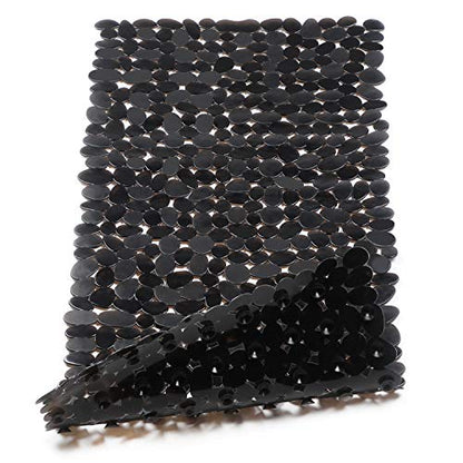 WELTRXE Non Slip Bathtub Mat 35 x 16 Inches Pebbles Shower Mats with Suction Cups, Drain Holes for Bathroom Showers, Tub, Machine Washable Bathroom Mats BPA, Latex Free Safe Tub Mats - Black - color: Pebbles-black, size: 35" x 16" (Rectangular)