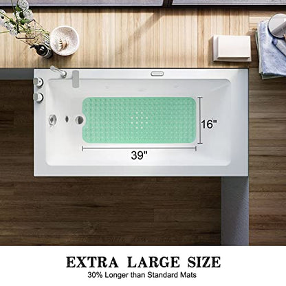 Bathtub and Shower Mats, Extra Long Non-Slip Bath Tub Mat 39 x 16 Inch, Machine Washable Bathmat with Suction Cups & Drain Holes for Bathroom Floor, Pale Green - color: Pale Green