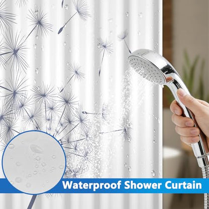 No Hook Shower Curtain and Liner, Farmhouse Heavy Duty Waterproof Shower Curtain with Mesh Top Window and Weighted Hem, Dandelion Print Washable Shower Curtains for Bathroom and Hotel, 71" W x 74" L - color: Dandelion