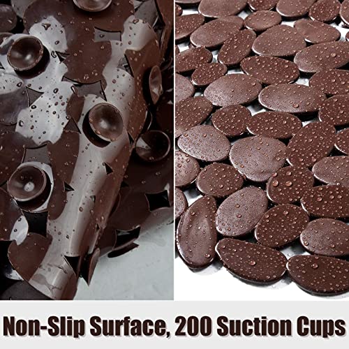SONGZIMING Bathtub Mat Non Slip Pebble Bath Shower Mat with Drain Holes, Suction Cups Mat for Tub (16" W x 35" L,Brown) - color: Brown