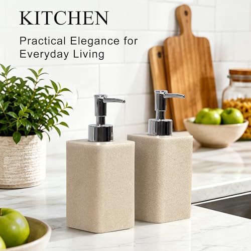 2 pcs Hand Soap Dispenser Set - 11oz Refillable Resin Liquid Soap Dispensers with Rustproof Pump, Lotion Dispenser Includes Silicone Funnel for Bathroom Countertop or Kitchen, Beige - color: Beige