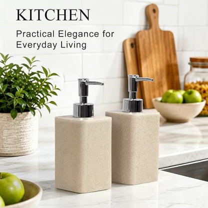 2 pcs Hand Soap Dispenser Set - 11oz Refillable Resin Liquid Soap Dispensers with Rustproof Pump, Lotion Dispenser Includes Silicone Funnel for Bathroom Countertop or Kitchen, Beige - color: Beige