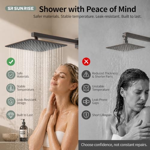 SR SUN RISE ORB Square Rainfall Shower Head and Handle Set, Wall Mounted Shower Fixtures, Metal Shower Faucet Trim Repair Kits (With Shower Valve) 10 Inches - color: Oil Rubbed Bronze, size: 10 Inch