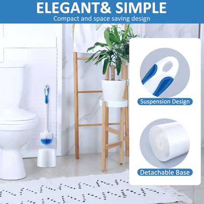 Tioncy 6 Pack Toilet Brush with Holder, 14.96 Inch Toilet Bowl Brush Set, Stiff Bristles Scrubber for Deep Cleaning, Base Caddy, Bathroom Cleaning Supplies (Blue,White) - color: White and Blue
