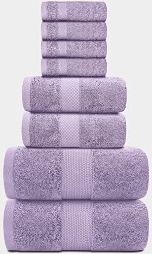 White Classic Luxury Bath Towel Set of 8 Pieces - 100% Turkish Cotton Highly Absorbent Towels for Bathroom, 2 Luxury Bath Towels 700GSM, 2 Hand Towels, 4 Washcloths, Lavender - color: 16: Lavender