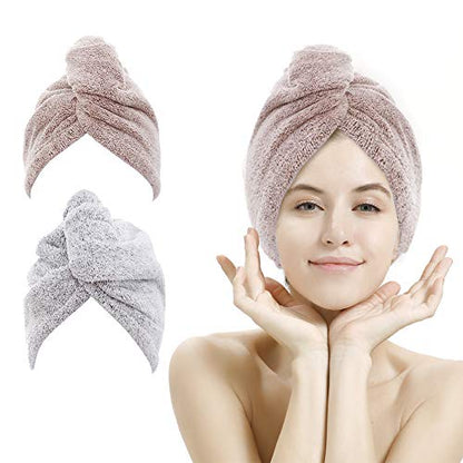 M-bestl 2 Pack Hair Towel Wrap,Rapid Carbon Fiber Hair Drying Towel with Buttons, Microfiber Hair Towel for Drying Curly Hair,Anti-frizz (Star Gray&Star Pink) - color: Star Gray& Star Pink