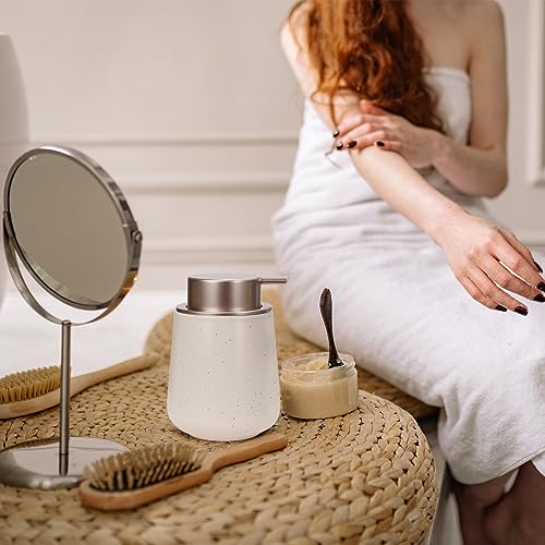 Bosilunlife 12Oz Ceramic Foam Soap Dispenser for Bathroom Kitchen Counter | Premium countertop foam pump creates delicate dense foam, stable desktop placement, Apricot with Speckle - color: Apricot