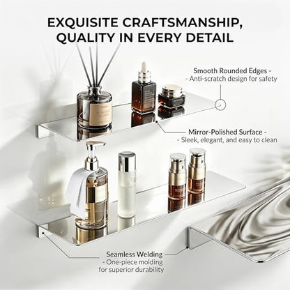 15.74 Inch Stainless Steel Floating Shelf Organiser Wall Mounted Bathroom Shelf Shower Caddy Brush Finish Simple Style Kitchen Shelf Sliver Chrome Finish - color: Sliver Chrome, size: 15.74 Inch