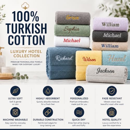 Personalized Towel Set, Custom Bath Towels with Name, Turkish Cotton Green | 3 Pcs Set, 100% Cotton, Embroidered, Monogrammed, Customized Gift For Adults, Wedding, Bridal Shower, Housewarming, Spa - color: Green, size: 3 Piece Towel Set