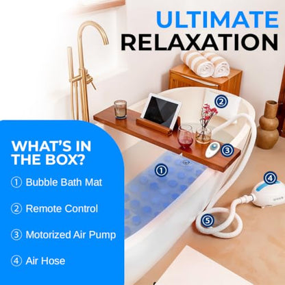 SereneLife Portable Spa Bubble Bath Massager - Thermal Spa Waterproof Non-Slip Mat with Suction Cup Bottom, Motorized Air Pump & Adjustable Bubble Settings - Remote Control Included - AZPHSPAMT24HT