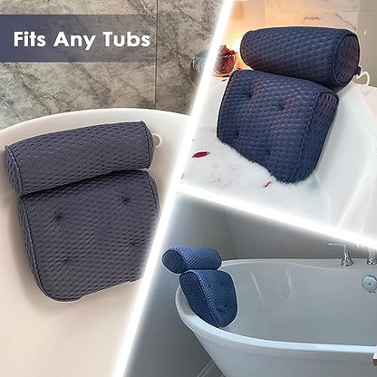 AEROiVi Luxury Bath Pillows for Tub Soft Mesh Strong 6 Suction Cups Blue | Bath Pillow with laundry bag head and neck support Relaxing Bath Washable Quick-Dry Bath Accessories Spa Gifts - color: Denim