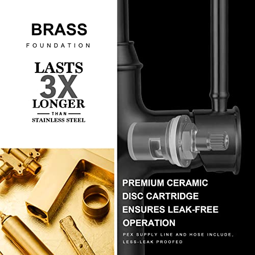 Lava Odoro Champagne Gold Kitchen Faucet with Pull Down Sprayer | Single Handle Kitchen Sink Faucet, Gold Faucet for Kitchen Sink 1 Hole, Deck Plate Included, KF421-CB - color: Champagne Gold, style: Standard