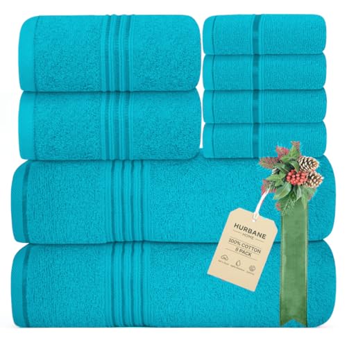8 Piece Bath Towels for Bathroom - 100% Cotton, Soft Absorbent Bathroom Towels Set - 2 Extra Large Bath Towels, 2 Hand Towels & 4 Washcloths - Hotel Spa Thick Plush Towel, Turquoise - color: Turquoise (Pack of 8)