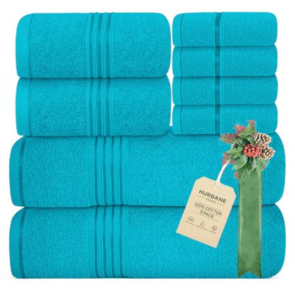 8 Piece Bath Towels for Bathroom - 100% Cotton, Soft Absorbent Bathroom Towels Set - 2 Extra Large Bath Towels, 2 Hand Towels & 4 Washcloths - Hotel Spa Thick Plush Towel, Turquoise - color: Turquoise (Pack of 8)