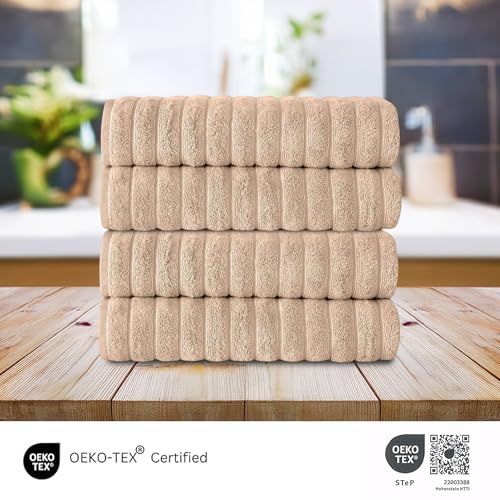 Classic Turkish Towels CTT Premium 4 Pack Bath Towels Set, Made with 100% Turkish Cotton, Spa & Hotel, Quick Drying Towels, Absorbent & Comfy | 27"x54" (Almond Beige) - color: Almond Beige, size: 4-Piece Bath Towel Set