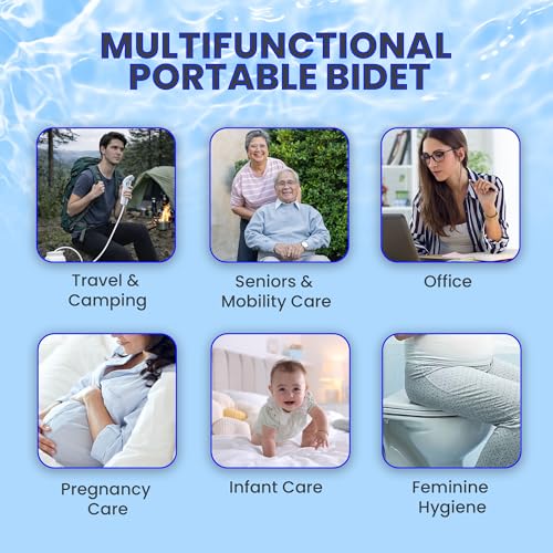 2Clean Portable Bidet - Travel & Home Use High Pressure Sprayer, USB Rechargeable Hygiene Device for Toilets with 2.5L Container, Variable Intensity, Lightweight Design, Wall Bracket Included