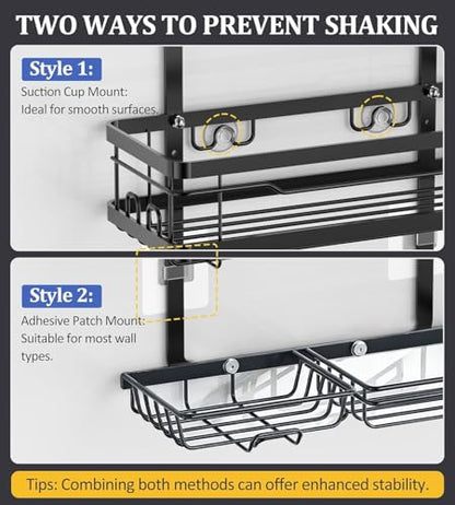 OMAIRA Shower Caddy Hanging Over the Shower Head - Rustproof Shower Organizer Hanging with Soap Scrub Holder, Non-Slip Stainless Steel Bathroom Storage Rack & Shelves, No Drilling, Black - color: Black