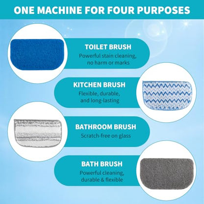 Tub Brush Scrubber with Long Handle, Durable Tub Scrubber with 4 Versatile Cleaning Heads, No-Scratch, Powerful Deep-Clean Tile Scrubbers, for Shower Bathroom Kitchen Bathtub Toilet