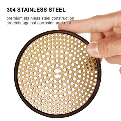 304 Stainless Steel Hair Catcher Shower Drain Cover with Silicone, Shower Stall Drain Strainer, Bathtub Hair Stopper, Bathroom Hair Trap Floor Drain Protector, Brushed Gold Brass 4.33 Inch Round Flat - color: Brushed Gold