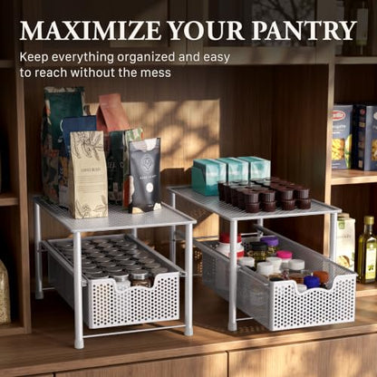 Simple Houseware Stackable Under Sink Sliding Basket Drawer, White | Perforated Free Standing Organizer, Kitchen/Pantry/Cabinet/Counter - color: White
