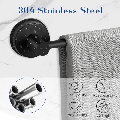 Suction Cup Towel Bar for Bathroom Wall, 14.6–24 Inches Adjustable Black Suction Towel Bar, Towel Racks for Bathroom, Bath Towel Holder for Shower (Matte Black) - color: Matte Black, 1-pack