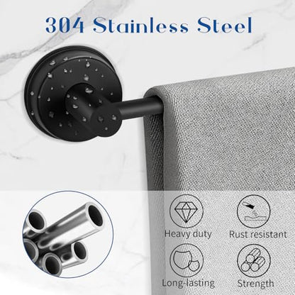 Suction Cup Towel Bar for Bathroom Wall, 14.6–24 Inches Adjustable Black Suction Towel Bar, Towel Racks for Bathroom, Bath Towel Holder for Shower (Matte Black) - color: Matte Black, 1-pack