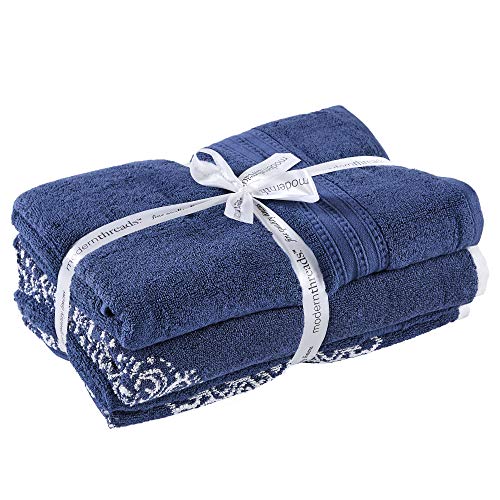 Modern Threads 6 Piece Reversible Yarn Dyed Jacquard Towel Set Artesia Damask Indigo - color: Indigo