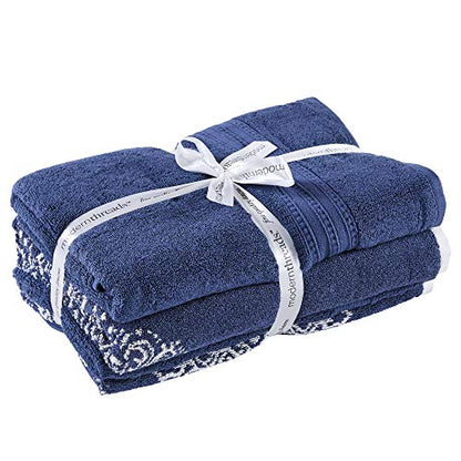 Modern Threads 6 Piece Reversible Yarn Dyed Jacquard Towel Set Artesia Damask Indigo - color: Indigo