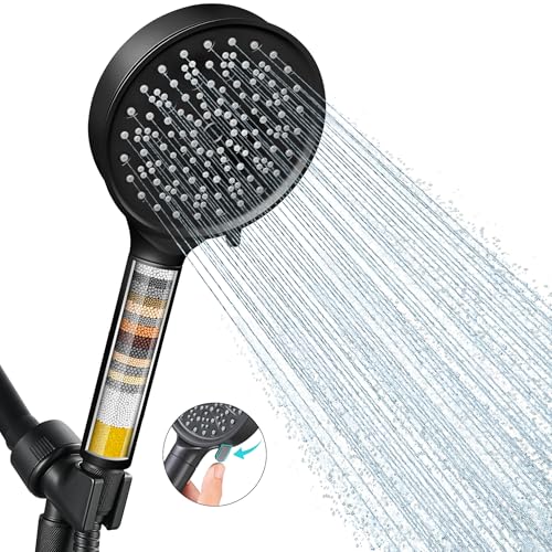 Cobbe Filtered Shower Head with Handheld, Water Softener for Hard Water | High Pressure 6 Spray Mode Showerhead with Filters - Remove Chlorine&Harmful Substances - Reduces Dry Itchy Skin, Matte Black - color: 1. Matte Black, style: Round