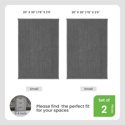 TYUU Bath Mat Set 2 Piece, Thin Bathroom Rugs Non Slip Washable Quick Dry | Non Slip Quick Dry Soft Absorbent Thin Low Pile Bathroom Mats, Washable Bath Rugs 2 Piece Set 20x30 in. Dark Grey - color: Dark Grey, size: 20"x30" + 20"x30"